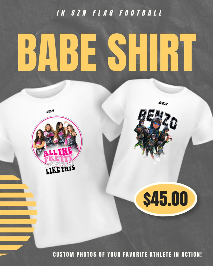 IN SZN Babe Shirt product graphic with personalized athlete photos