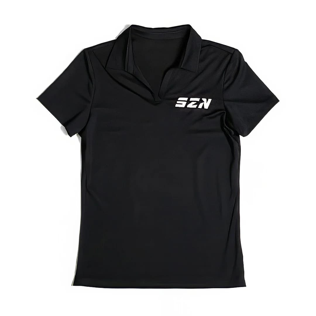 Black IN SZN performance polo with a white chest logo