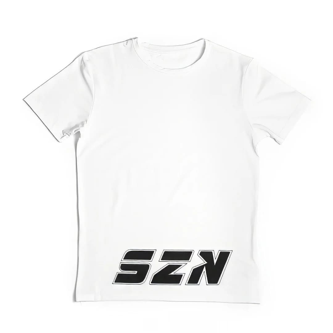 Front of the white SZN Essential tee
