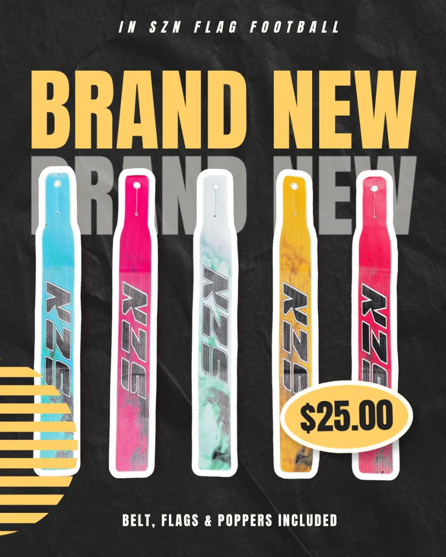 IN SZN flag football belt, flags and poppers product graphic